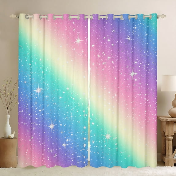 Feelyou Psychedelic Stars Black Out Curtains for Kids Girls, Dreamy Galaxy Curtains Pack of 2 (42x63 Each), Rainbow Bedroom Curtains