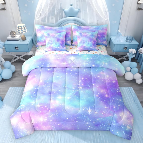 Feelyou Purple Blue Sky Twin Bedding Sets 7-Piece, Dreamy Stars Bedding Comforter Set