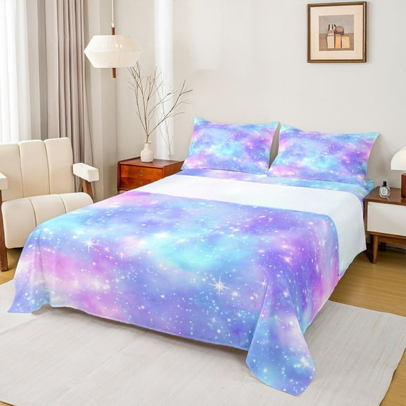 Feelyou Purple Blue Sky Twin Sheet Sets, Dreamy Stars Teen Kid Bedding, 3pcs