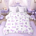 thumbnail image 1 of Feelyou Purple Bowknot Ribbon Bedding Comforter Set 7pcs, Romantic Flower Full Bedding Set, 1 of 8