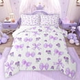 thumbnail image 1 of Feelyou Purple Bowknot Ribbon Queen Comforter Set, Romantic Floral Bedding Set, 3pcs, 1 of 8