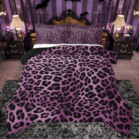 Feelyou Purple Cheetah Print Full Size Comforter Sets for Teens, Fashion Polkadots Abstract Bedding Comforter Set, Leopard Animal Reversible Bedding Sets, Breathable Home Decor, 3-Piece
