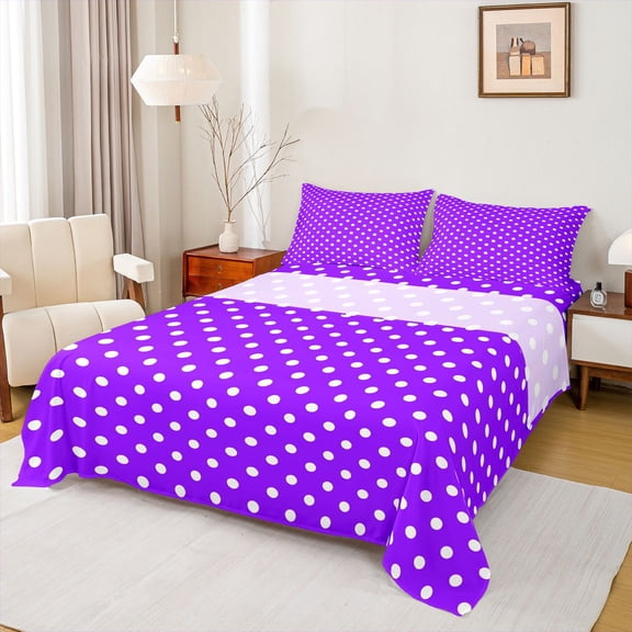 Feelyou Purple Cycle Abstract Bed Sheets, Simple Polkadot King Sheets, 4pcs
