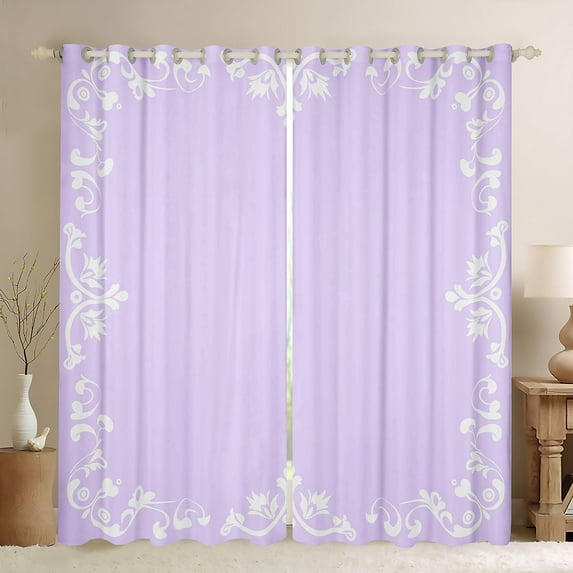 Feelyou Purple Damask Curtains Pack of 2 (52x84 Each), Mandala Flower Window Curtains