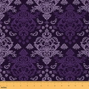 Feelyou Purple Damask Floral Fabric by the Yard 1 Yard for Kids, Hippie Tribal Home Decor Fabric by the Yard, Mandala Boho Sewing Fabric, Super Cozy Room Decor