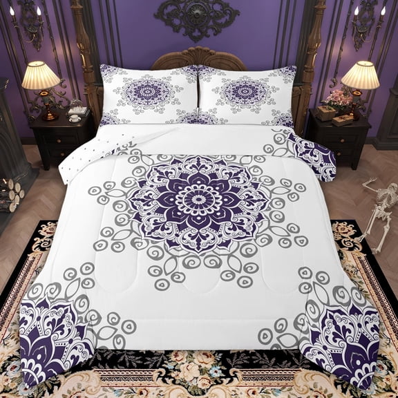 Feelyou Purple Damask Flower Twin Comforter Sets, Boho Western Fashion Bedding Set, 2pcs