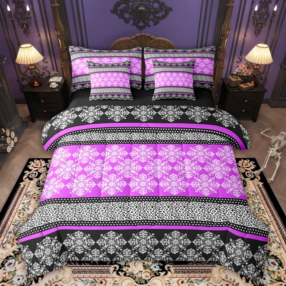Feelyou Purple Damask Women Bedding Comforter Set 7pcs, Southwestern King Bedding Sets