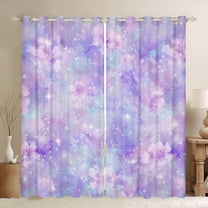 Feelyou Purple Flower Floral Black Out Curtains for Kids, Mystic Stars Print Curtains Pack of 2 (42x63 Each), Cartoon Starry Sky Bedroom Curtains, Blackout Curtains Room Decor