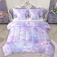 thumbnail image 1 of Feelyou Purple Flower Floral Twin Bedding Sets 7-Piece for Kids, Mystic Stars Print Bedding Comforter Set, Cartoon Starry Sky Reversible Sheet Sets, Super Cozy Room Decor, 1 of 8
