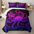 thumbnail image 1 of Feelyou Purple Gradient Rainbow Octopus Quilt King for Boys Girls, Magic Marine Animal King Coverlet Set, Black Purple, 3-Piece, 1 of 7