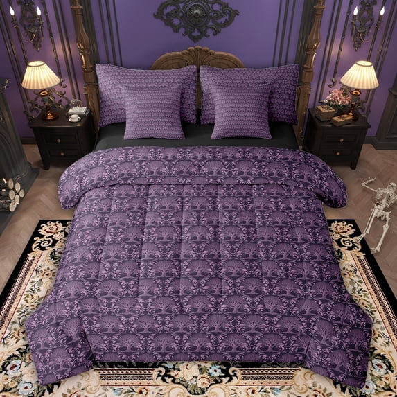 Feelyou Purple Hipple Damask Comforter Set 7pcs, Western Life Tree Full Bedding Set