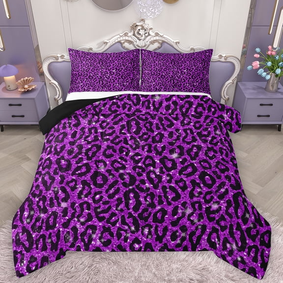 Feelyou Purple Leopard Print Bedding Comforter Set, Modern Fashion Polkadots Twin Comforter Sets, Cheetah Wildlife Reversible Bedding Set, Super Cozy Room Decor, 2 Pieces