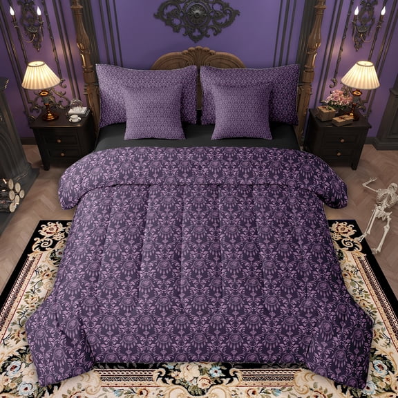 Feelyou Purple Mandala Damask Comforter Set 7pcs, Boho Dreamcatcher King Bedding Sets