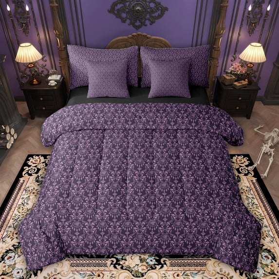 Feelyou Purple Mandala Damask Twin Bedding Sets 7pcs, Boho Dreamcatcher Comforter Set