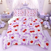 Feelyou Purple Princess Bow Twin Comforter Sets, Kawaii Buffalo Plaid Bedding Set, 2pcs