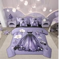 thumbnail image 1 of Feelyou Purple Princess Dress Bedding Comforter Set 7 Pieces, Dreamy Fairy Tale Full Bedding Set, Female Girls Kids Reversible Fitted Sheet Flat Sheet, Lightweight Room Decor, 1 of 7