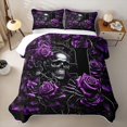 thumbnail image 1 of Feelyou Purple Skull Alphabet Twin Quilt Set for Women Girls, Gothic Romantic Branches Rose Twin Coverlet Set, 2-Piece, 1 of 7