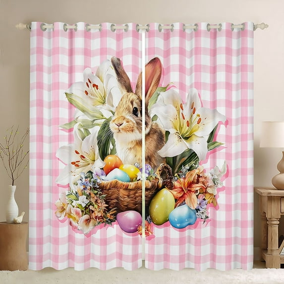 Feelyou Rabbit Bunnies Animal Curtains Pack of 2 (52x84 Each), Easter Eggs Window Curtains