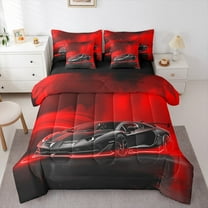 Feelyou Racing Car Boys Twin Bedding Sets 7-Piece, Black Red Automobile Bedding Comforter Set, Extreme Speed Sports Reversible Sheet Sets, Lightweight Room Decor
