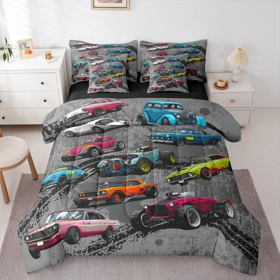 Feelyou Rcing Car Twin Bedding Sets 7-Piece, Extreme Speed Sport Bedding Comforter Set