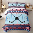 thumbnail image 1 of Feelyou Red Blue Patriotic Hockey Bed Spread Queen for Boys, USA Flag Ice Rink Queen Coverlet Set, 3pcs, 1 of 7