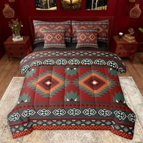 Feelyou Red Boho Aztec Twin Bedding Sets 7-Piece for Women, Rustic Countryside Bedding Comforter Set, Western Retro Fashion Reversible Sheet Sets, Super Cozy Room Decor