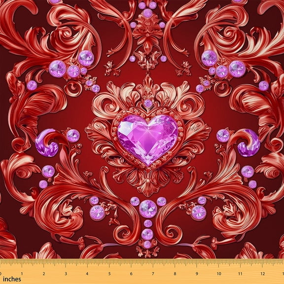Feelyou Red Damask Fabric by the Yard 2 Yards, Purple Diamond Sewing Fabric, Western Romantic Home Decor Fabric by the Yard, Microfiber Bedroom Decor