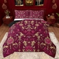 thumbnail image 1 of Feelyou Red Damask Women Queen Comforter Set, Boho Groovy Daisy Flower Bedding Sets, Vintage Western Mandala Reversible Bedding Comforter Set, Super Cozy Room Decor, 3pcs, 1 of 8