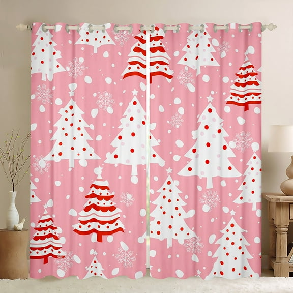 Feelyou Red Dots Christmas Tree Black Out Curtains, Princess Pink Cartoon Curtains Pack of 2 (42x63 Each), Happy New Year Bedroom Curtains, Curtains and Drapes Room Decor