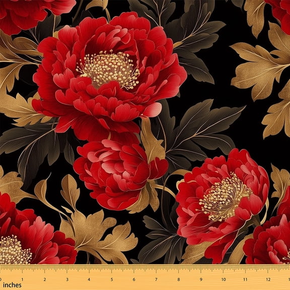 Feelyou Red Flower Child Fabric by the Yard 5 Yards, Spring Floral Room Decor Fabric by the Yard, Modern Fashion Fabric for Sewing, Microfiber Bedroom Decor