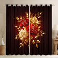 thumbnail image 1 of Feelyou Red Gold Rose Black Out Curtains, Romantic Fashion Floral Curtains Pack of 2 (42x63 Each), Romantic Anniversary Theme Bedroom Curtains, Blackout Curtains Room Decor, 1 of 7