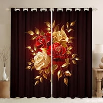 Feelyou Red Gold Rose Black Out Curtains, Romantic Fashion Floral Curtains Pack of 2 (42x63 Each), Romantic Anniversary Theme Bedroom Curtains, Blackout Curtains Room Decor