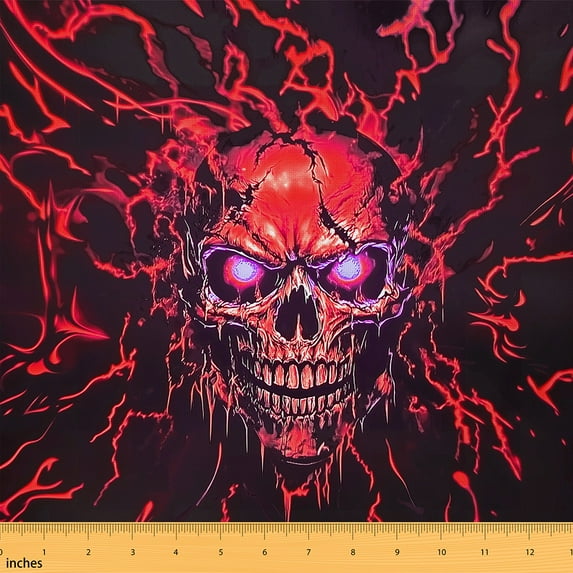Feelyou Red Gothic Skull Fabric by the Yard 3 Yards, Horror Halloween Sewing Fabric, Teens Boys Girls Home Decor Fabric by the Yard, Super Cozy Room Decor