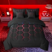 Feelyou Red Honeycomb Twin Bedding Sets 7pcs, Abstract Lines Ombre Bedding Comforter Set