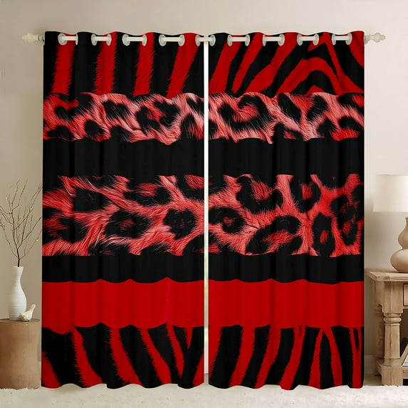 Feelyou Red Leopard Print Black Out Curtains, Abstract Curtains Pack of 2 (42x63 Each)