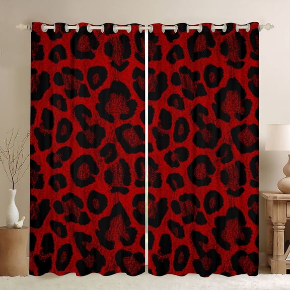 Feelyou Red Leopard Print Curtains Pack of 2 (42x84 Each), Rustic Cheetah Wildlife Curtains Blackout, Chic Polkadots Abstract Bedroom Curtains, Window Curtains Bedroom Decor