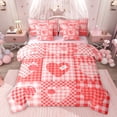 thumbnail image 1 of Feelyou Red Love Heart Bedding Comforter Set 7pcs for Teens, Cartoon Buffalo Plaid Queen Bedding Sets, Romantic Valentine's Day Reversible Queen Sheet Sets, Luxury Bedroom Decor, 1 of 8