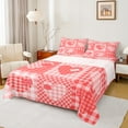 thumbnail image 1 of Feelyou Red Love Heart Queen Sheet Sets for Teens, Cartoon Buffalo Plaid Flat Sheet, Romantic Valentine's Day Queen Fitted Sheet, Luxury Bedroom Decor, 4-Piece, 1 of 7