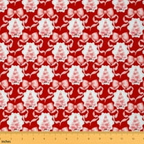 Feelyou Red Merry Christmas Fabric by the Yard 1 Yard, Cartoon Bow Xmas Tree Room Decor Fabric by the Yard, Kids Teens Boys Girls Fabric for Sewing, Breathable Home Decor