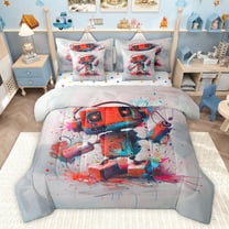 Feelyou Red Robot Twin Bedding Sets 7-Piece, Splatter Watercolor Bedding Comforter Set