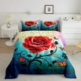 thumbnail image 1 of Feelyou Red Rose Comforter Set Size Romantic Floral Blossom Bedding Set Black Red Comforter for Women Men for Lover Quilt Set, 1 of 6