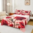 thumbnail image 1 of Feelyou Red Rose Flower Twin Sheet Sets, Romantic Love Heart Bedding, 3pcs, 1 of 7