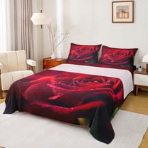 Feelyou Red Rose Flower Twin Sheet Sets, Romantic Valentine's Day Bedding, 3-Piece