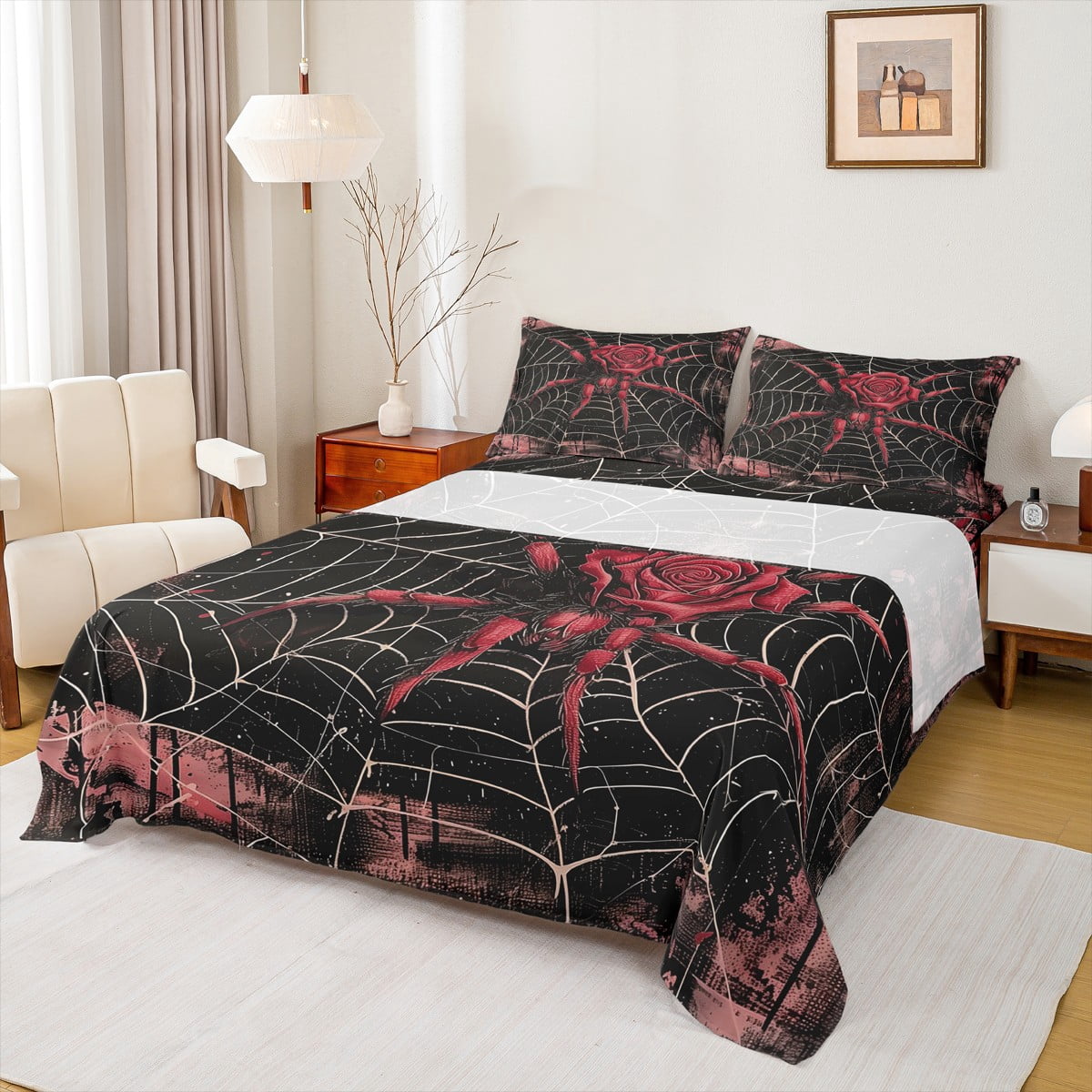 Feelyou Red Rose Spider Twin Sheet Sets for Couple, Romantic ...