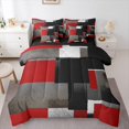thumbnail image 1 of Feelyou Red Square Geometric Bedding Comforter Set 7-Piece, Vintage Artwork Abstract King Bedding Sets, Chic Rectangle Reversible Bed Sheets, Lightweight Room Decor, 1 of 7