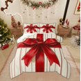 thumbnail image 1 of Feelyou Red Xmas Bowknot Full Size Comforter Sets, Christmas Gifts Bedding Comforter Set, Geometric Stripes Reversible Bedding Sets, Breathable Home Decor,3 Pieces, 1 of 8