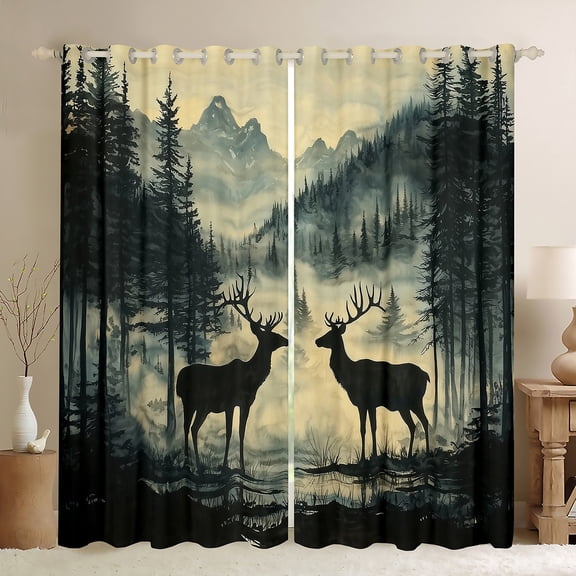 Feelyou Reindeer Elk Animal Black Out Curtains for Men, Rustic Tree Mountain Curtains Pack of 2 (42x63 Each), Southwestern Cabin Bedroom Curtains, Curtains and Drapes Decor
