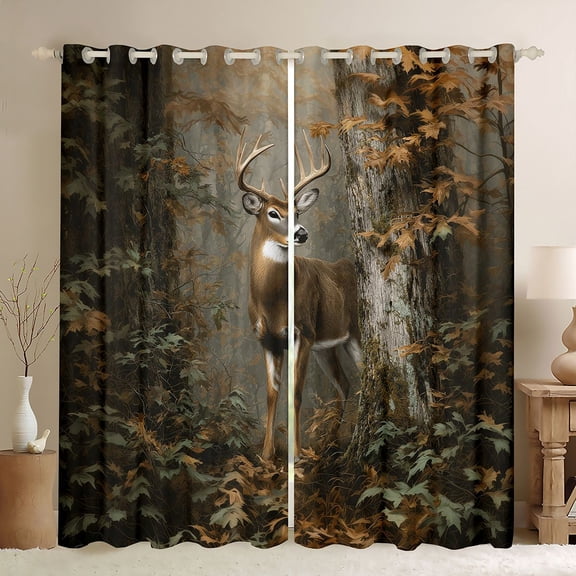 Feelyou Reindeer Moose Curtains Pack of 2 (52x84 Each), Tree Leaf Plant Window Curtains