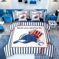 thumbnail image 1 of Feelyou Retro Baseball Hat Comforter Set 7pcs, Blue Stripes Lines Queen Bedding Sets, 1 of 8