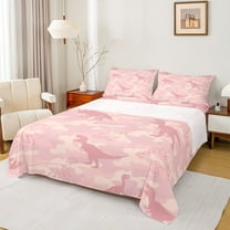 Feelyou Retro Camo Teen Twin Sheet Sets, Pink Dinosaur Animal Bedding, 3pcs